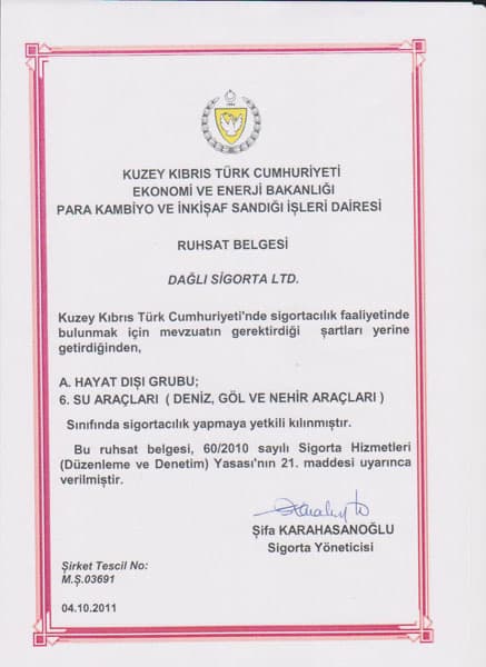 Su Araçları Ruhsatname Belgesi
