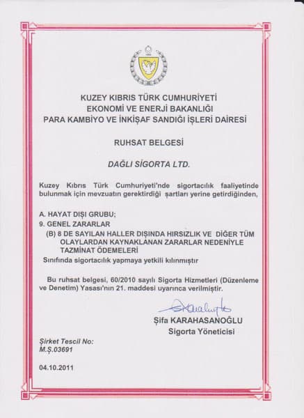 Genel Zararlar Ruhsatname Belgesi